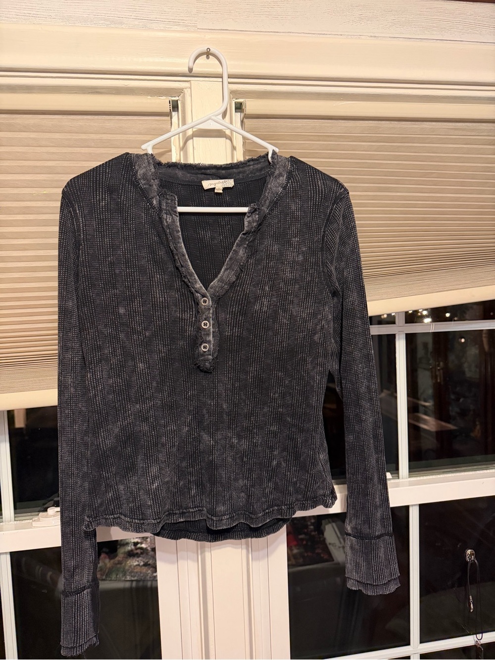Washed Black Long-Sleeve Henley Top